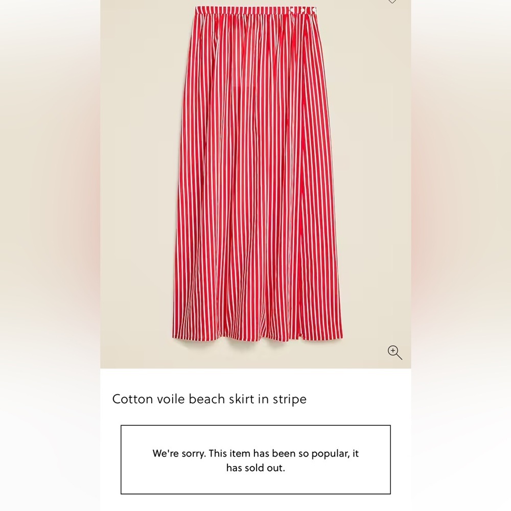 NWOT J. Crew Cotton Voile Beach Coverup Skirt Red & White Stripes Sz L Sold Out - Picture 3 of 8